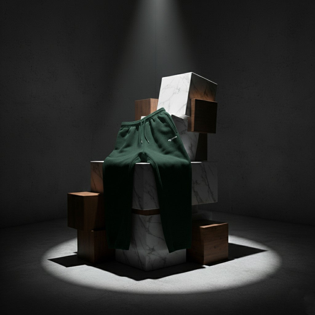 Royale Bottle Green Wide-Leg Cotton Sweatpants