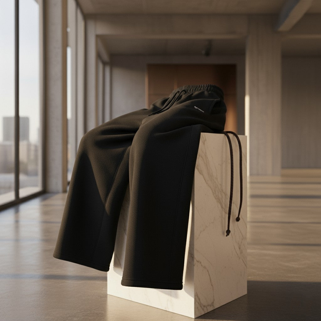 Luxe Black Wide-leg Cotton Sweatpants