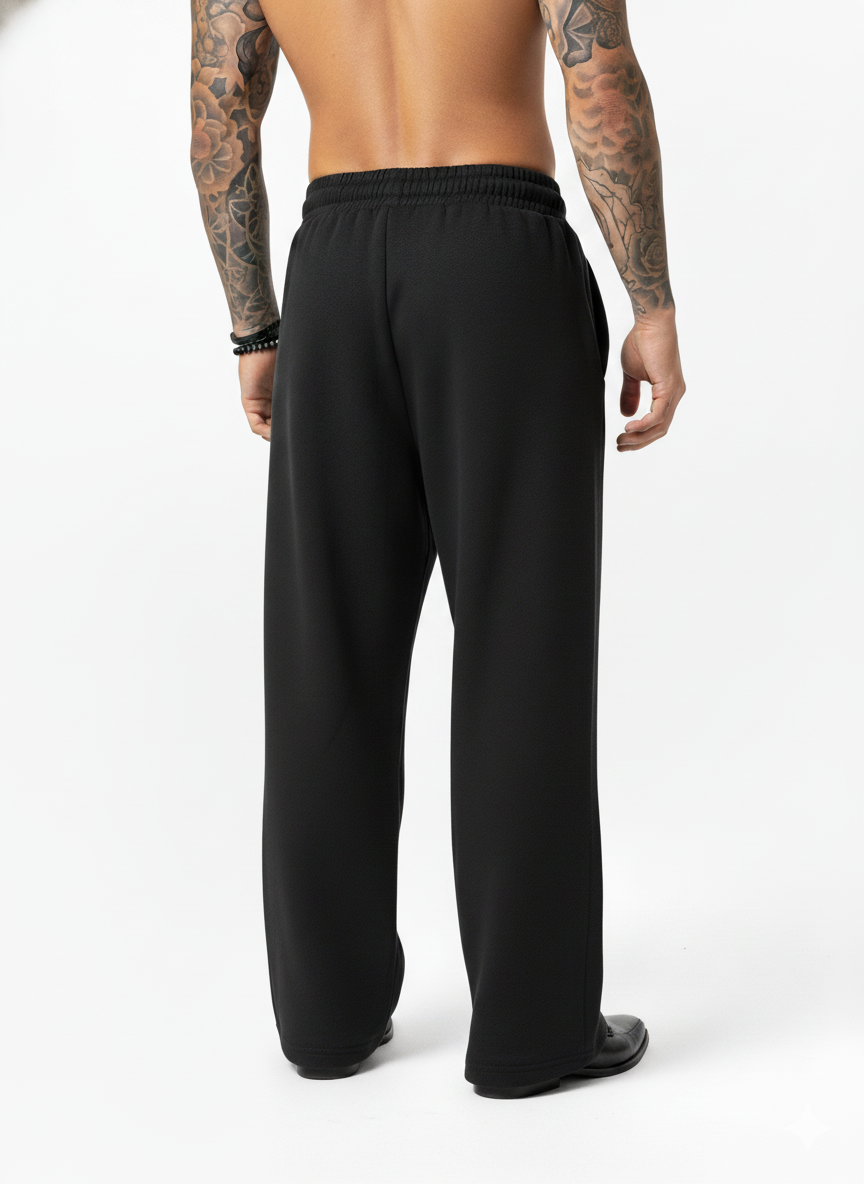 Luxe Black Wide-leg Cotton Sweatpants