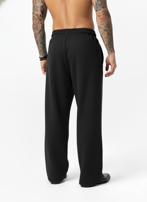 Luxe Black Wide-leg Cotton Sweatpants