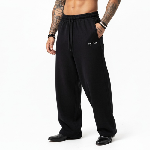 Luxe Black Wide-leg Cotton Sweatpants