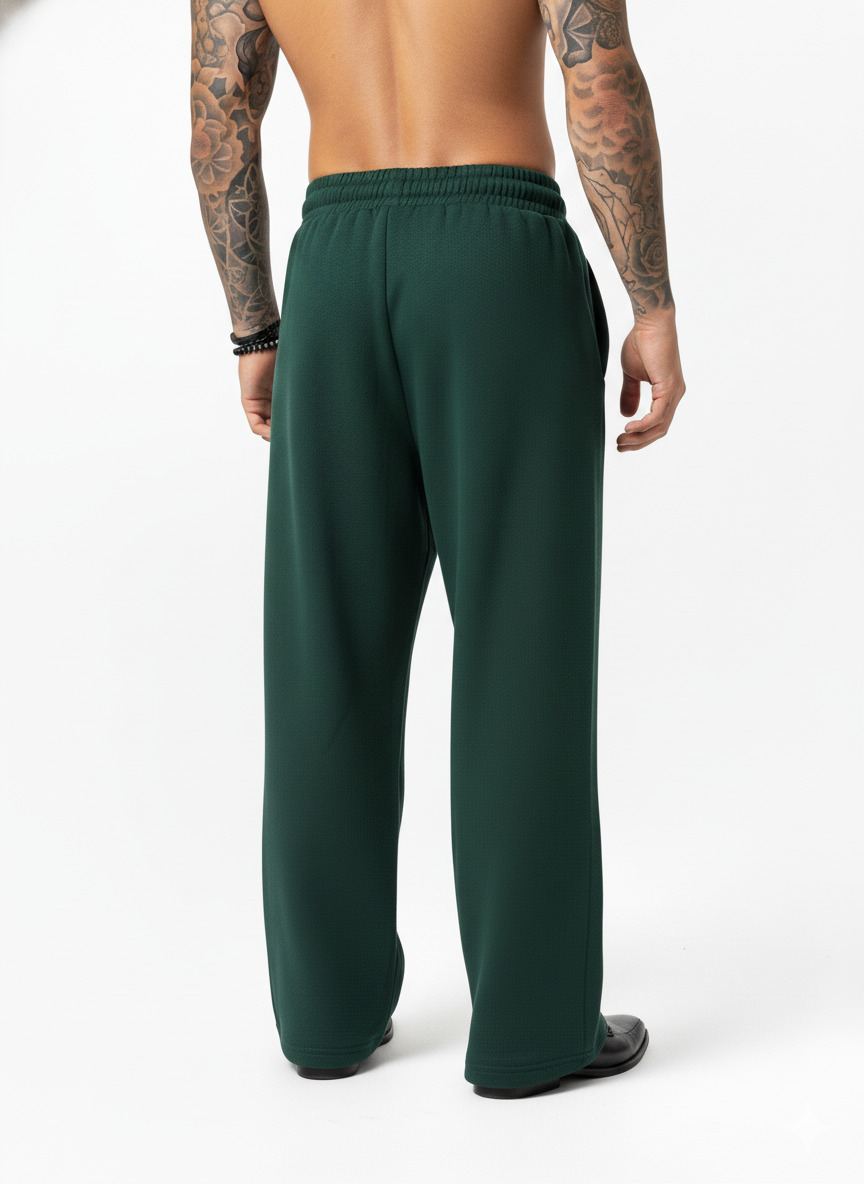 Royale Bottle Green Wide-Leg Cotton Sweatpants