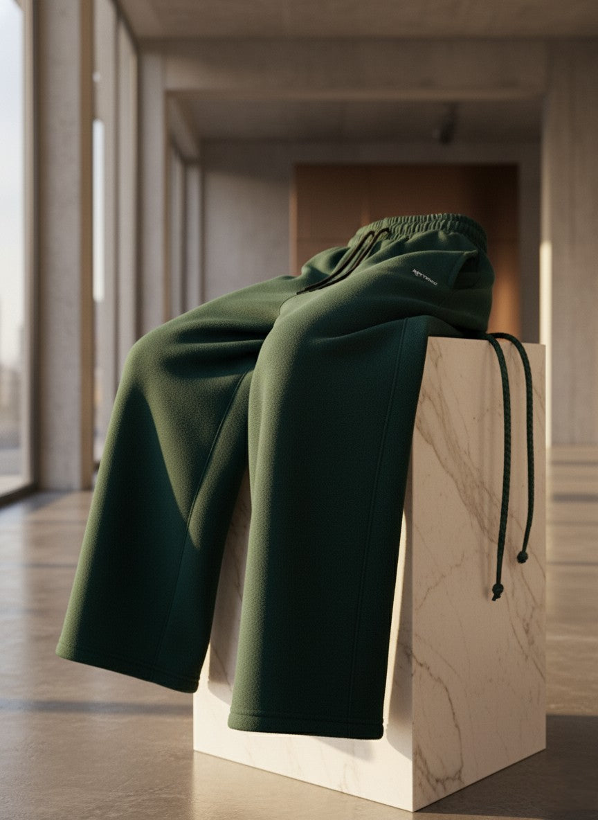Royale Bottle Green Wide-Leg Cotton Sweatpants