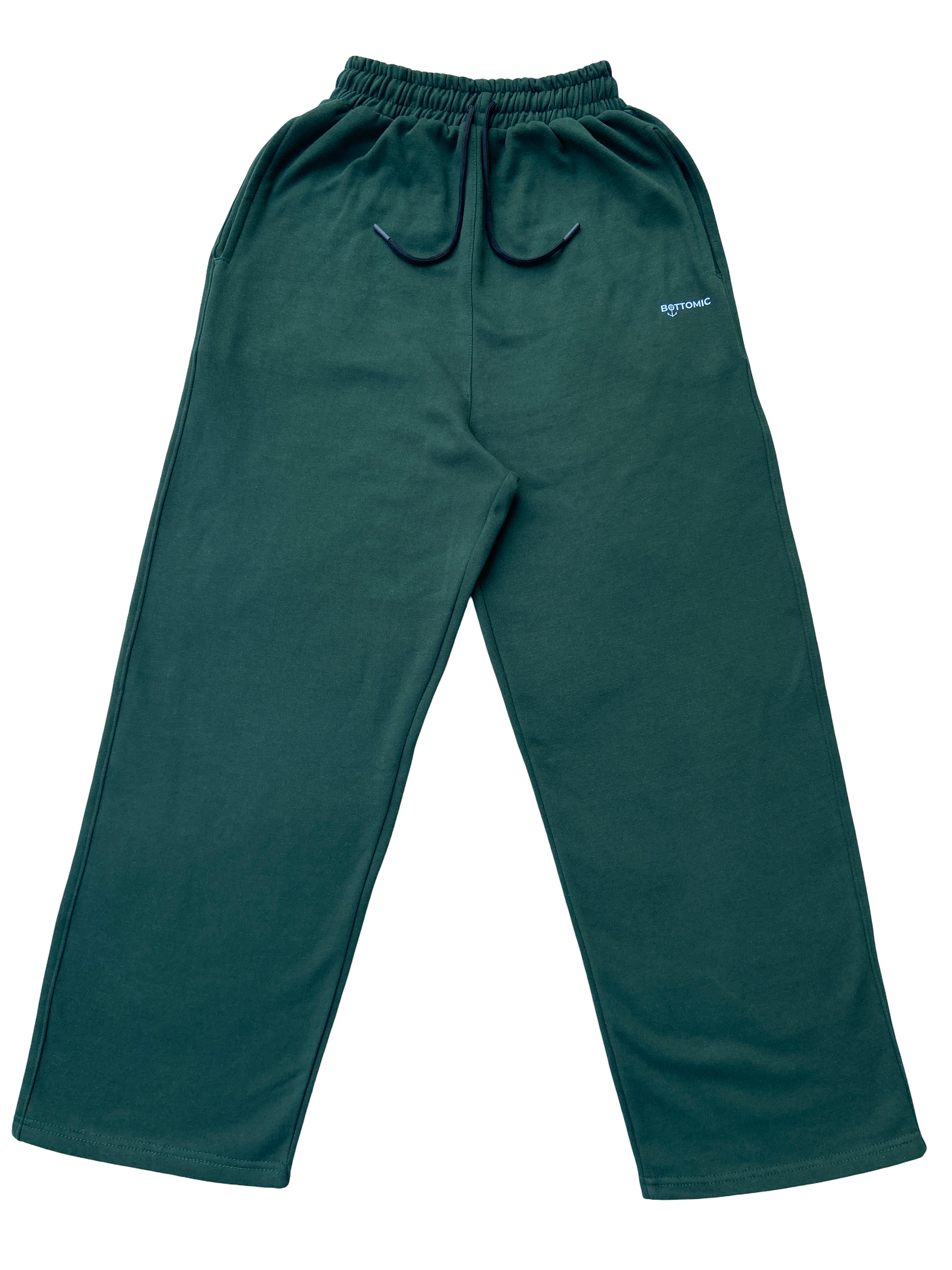 Royale Bottle Green Wide-Leg Cotton Sweatpants