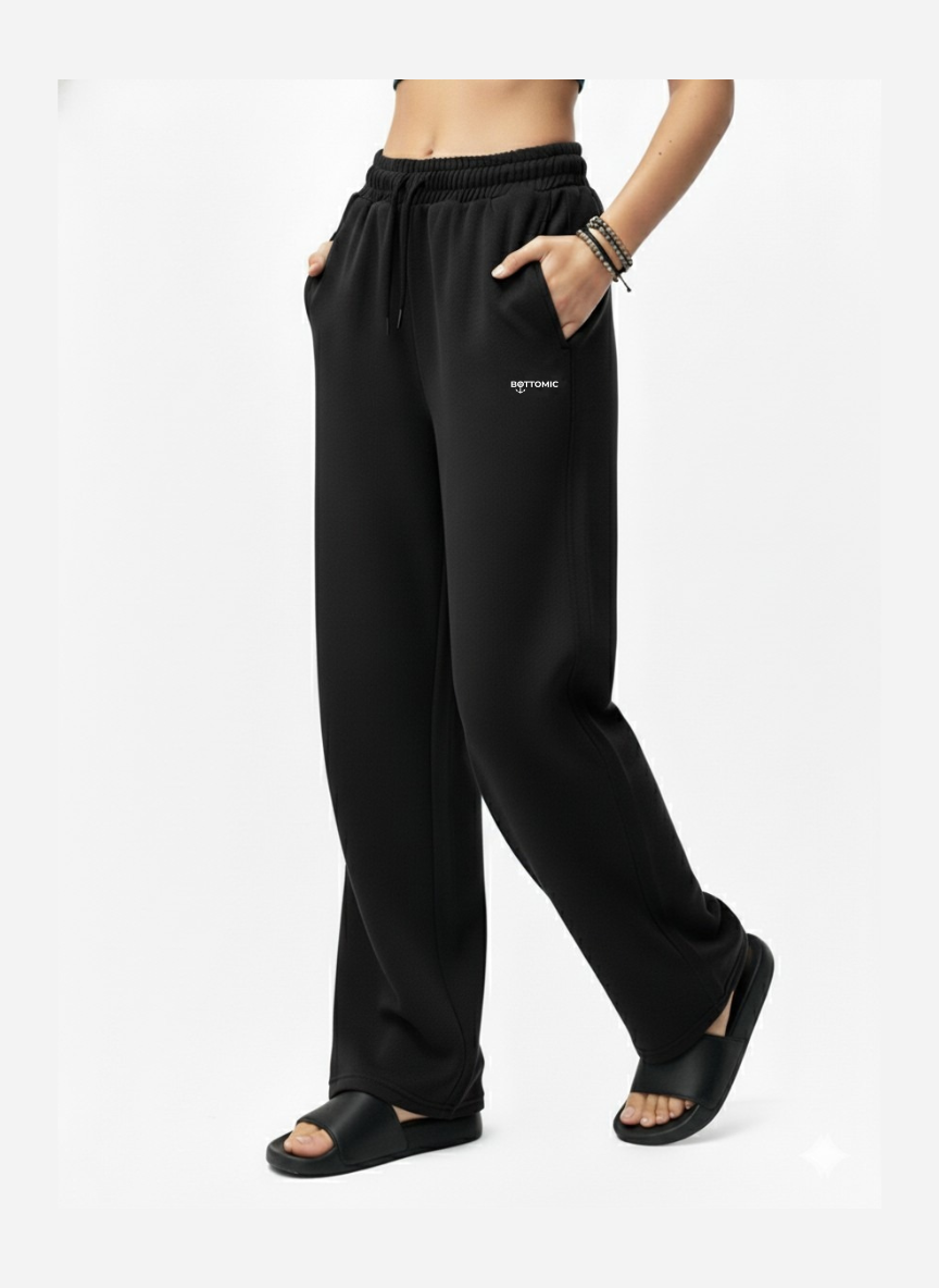 Luxe Black Wide-leg Cotton Sweatpants