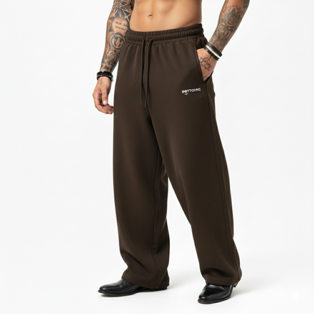 Mystic Dark Cocoa Wide-leg Cotton Sweatpants