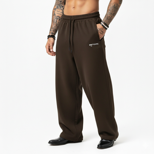 Mystic Dark Cocoa Wide-leg Cotton Sweatpants